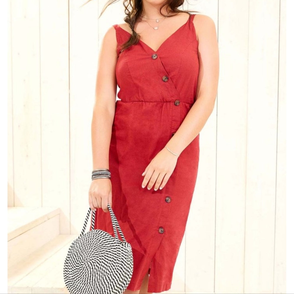 NWOT Maurices Button Front Midi Linen Blend Dress